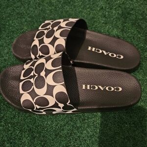 Mens NWT Coach CP811 Men's Black White Signature Slides Slip On Sandals Size 10
